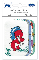 Nažehlovací záplaty s potiskem malé 10 ks - medvídek červený + mix